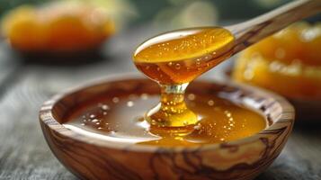 AI generated Wooden Spoon Filled With Honey on Table photo