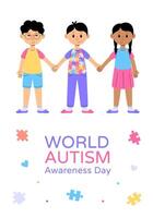 World Autism Awareness Day banner with children holding hands. vector