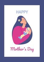 Happy Mother's Day greeting card with mom holding a newborn baby in her arms. vector