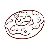 Donut icon in line art style. Simple logo for labels design, restaurant, cafe, bakery menu. Vector illustration isolated on a white background.