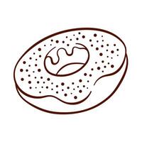 Donut with frosting and sprinkles in line art style. Simple icon for food apps, bakery and cafe. Vector illustration isolated on a white background.