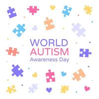 World Autism Awareness Day banner with puzzle and hearts. vector