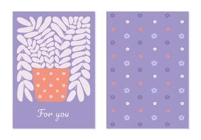 Greeting card template with caption For You with potted indoor plant in flat style. vector