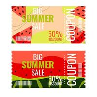 Summer discount layout template special sale offer. Decorated with watermelon slices. Bright trendy colors for flyer banner seasonal sale. Vector illustration