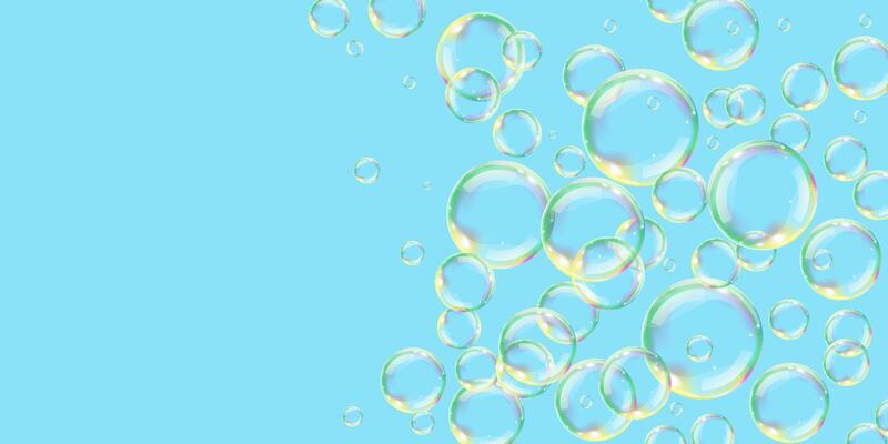 Transparent liquid forms water drops soap bubble.