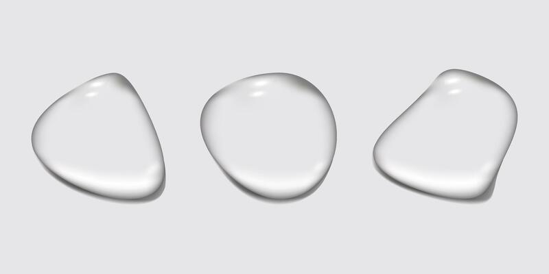 Transparent liquid forms water drops set.