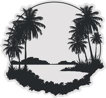 black silhouette of an island with palm trees vector