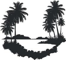 black silhouette of an island with palm trees vector