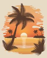 tropical seascape with sand beach sea waves sky and clouds vector illustration isolated on background