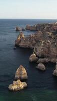 Vertical Video of Seascape in Algarve Portugal Aerial View