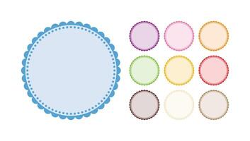Set of Simple And Soft Colorful Scalloped Circles Blank Sticker Border Vector Elements