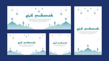 Simple And Minimal Islamic Illustration Of Celestial Eid Mubarak Wishes And Greeting Vector Templates Design