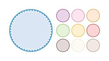 conjunto de clásico multicolor circulo frontera marco con cordón bordes decoración blanco pegatina etiqueta vector colección