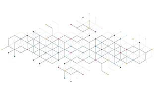 Abstract geometric boxes pattern dot line connection background. Modern technology with square mesh. Geometric on white background with lines. Cube cell. Vector illustration