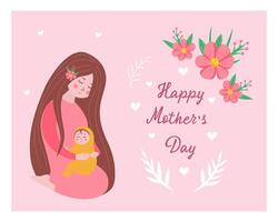 Happy mothers day, mother with child, handwritten lettering. Illustration for printing, background and packaging. Image can be used for card, posters and sticker. Isolated on white background. vector