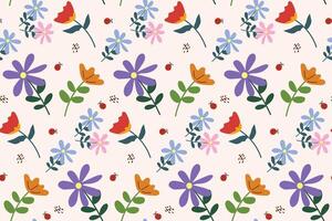 Hand drawn colorful flowers pattern seamless spring vector