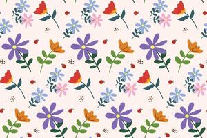 Hand drawn colorful flowers pattern seamless spring vector