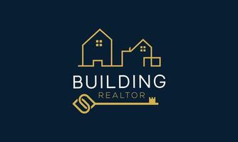 a blue logo for the building and the words building real estate. vector