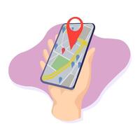 World Map. Mobile GPS Navigation. Mobile Phone. Mobile Technologies Concept. vector