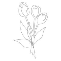 Vector Bouquet of Tulips Drawn in One Continuous Line