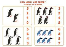 Count all penguins and circle the correct answers. vector