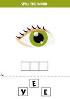 Spelling game for preschool kids. Cute cartoon green eye. vector