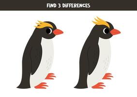 Find 3 differences between two cute cartoon macaroni penguins. vector