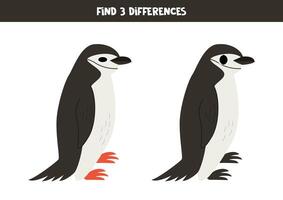 Find 3 differences between two cute cartoon chinstrap penguins. vector