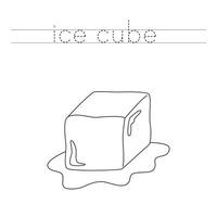 Trace the letters and color cartoon ice cube. Handwriting practice for kids. vector