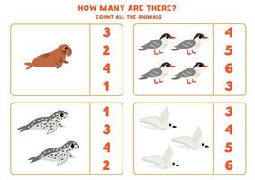 Count all Antarctic animals and circle the correct answers. vector