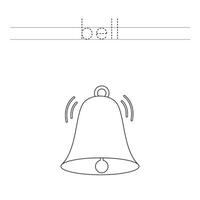 Trace the letters and color cartoon bell. Handwriting practice for kids. vector