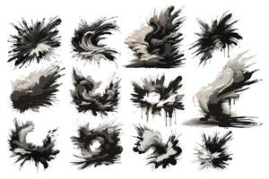 Monochrome splashes in grunge style. Vector isolated set