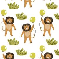 cute wild tropical animal lion with ball seamless pattern vector