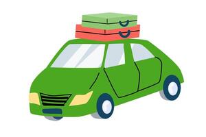 Summer travel green car illustration isolated vector