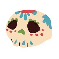 mexican skull with folk ornament isolated icon, three-quarter side view vector