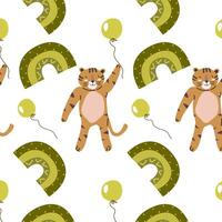 Seamless pattern with cute tiger and baloon childish vector