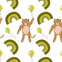 Seamless pattern with cute tiger and baloon childish vector