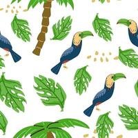 Summer tropical bird toucan in jungle seamless pattern vector