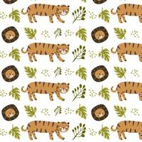 Pattern with cute wild africa animals and heads childish vector