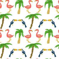 Summer brazil tropical bird toucan and flamingo pattern vector