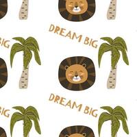 cute scandinavian lion with dream big lettering - pattern vector