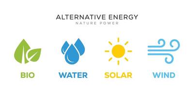 Alternative energy sources logo. Templates for renewable energy or ecology logos. Nature power symbols. Simple icons of alternative energy sources. vector