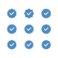 Badge check icon. Verified badge profile set. Check mark, approved profile sign. Verified account concept. vector