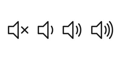 Speaker volume icons with sound waves. Volume up, down, and mute collection. Vector illustration