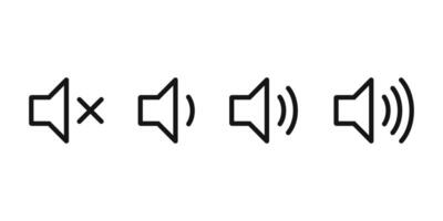 Speaker volume icons with sound waves. Volume up, down, and mute collection. Vector illustration