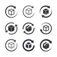 Return package icon. Delivery parcel sign. Return parcel sign. Return package vector icon. Return box icon.