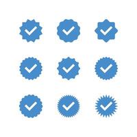 Account verification icon collection. Blue verified badge icon set vector. Check mark icons. Tick vector icons.
