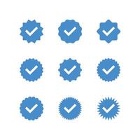 Account verification icon collection. Blue verified badge icon set vector. Check mark icons. Tick vector icons.