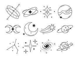 minimalist cosmic vintage line art element set vector