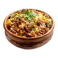 ai generado delicioso tonto handi Biryani en cuenco aislado en transparente antecedentes png